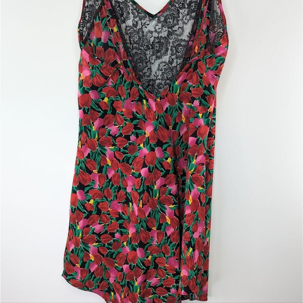 Vintage Victoria’s Secret Tulip Print Lace Trim Slip Dress - Red Pink Black Lrg - Picture 2 of 6